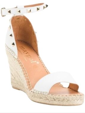 Maypol for Anthropologie Nalino Studded Espadrille Wedge White Size 9